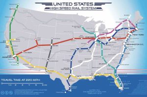 Map of hypothetical North American high speed rail network