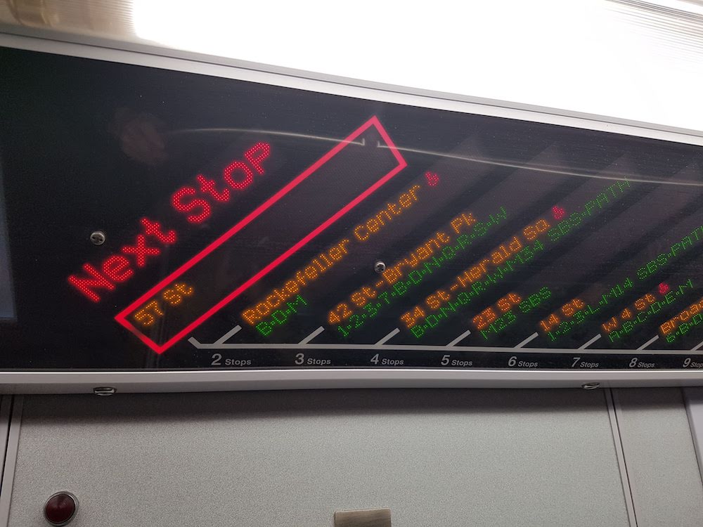 Display of upcoming stops on the subway