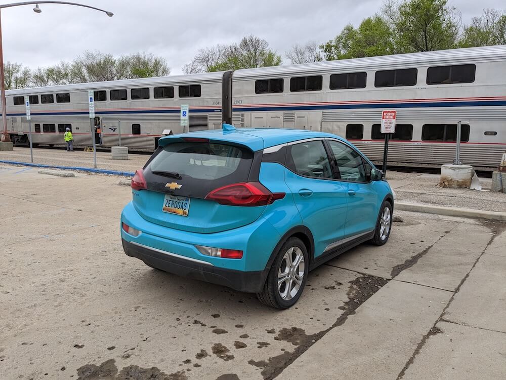 Chevy Bolt charging by Amtrak Station
